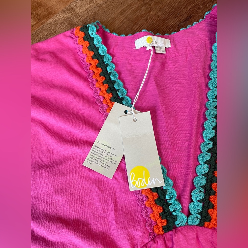 NWT Boden crochet cotton pockets dress 22 24 V neck‎ pink resort boho beach - Picture 9 of 15